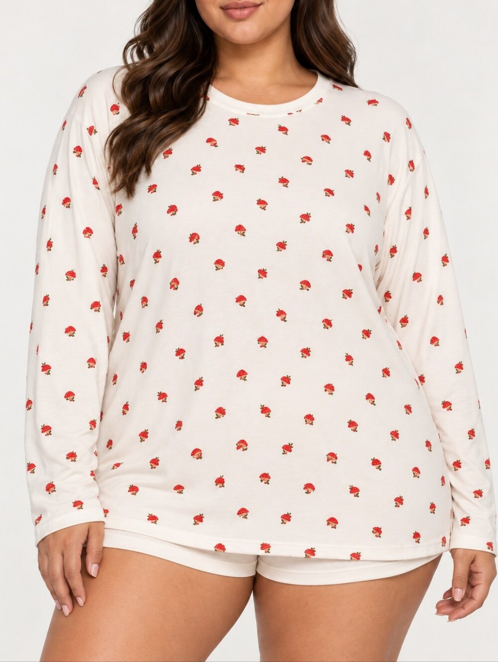 SKIMS Boyfriend Mushroom Print Long Sleeve Tee Ivory Modal Cotton 2X Loungewear
